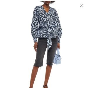 NWT Ganni Blue Print Tie Top - Sz 32